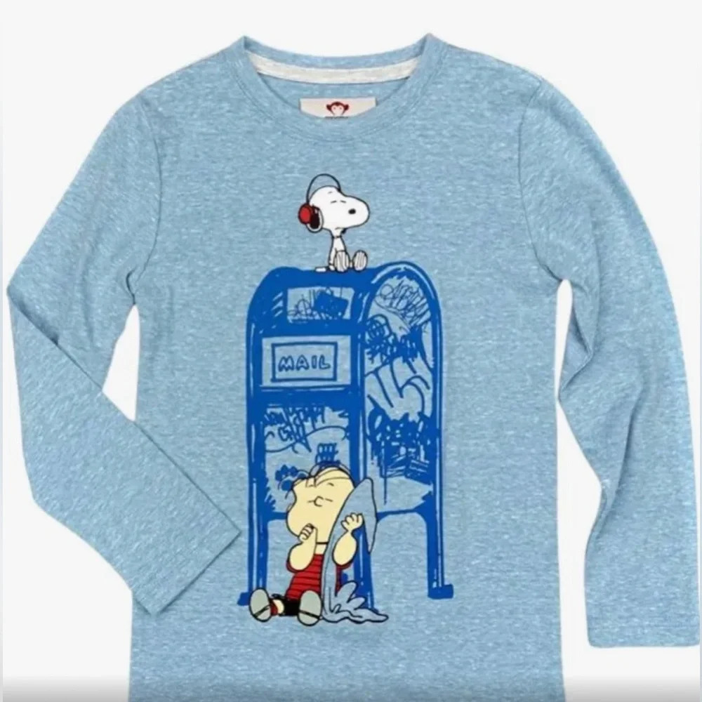 NWT in pkg appaman Peanuts Snoopy & Linus US mail heather blue long sleeve kids